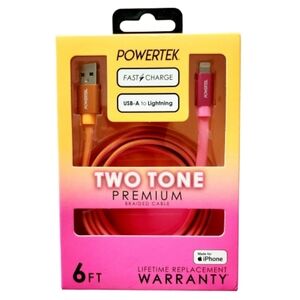 NWT Liquipel Powertek Neon Two-Tone 6' USB-A to USB-C Cable, Yellow and Pink